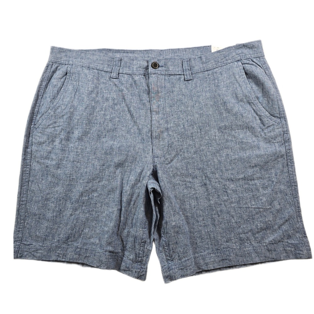St. John's Bay Linen Shorts Mens 44 Blue Chambray Flat Front 9" Inseam NEW